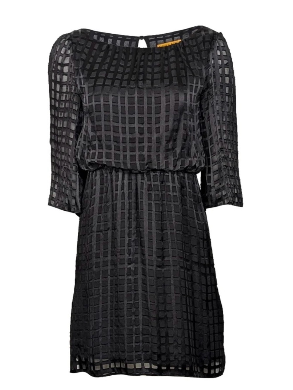 Alice + Olivia Black Grid-Pattern Sheer Overlay Dress